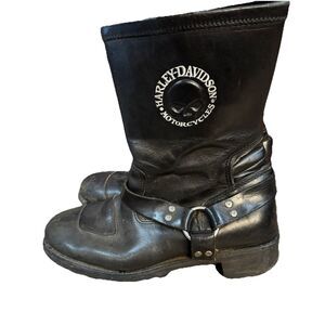 Harley Davidson Hollister 98303 Black Harness Boots Peg Bar Skull Detail Sz 10